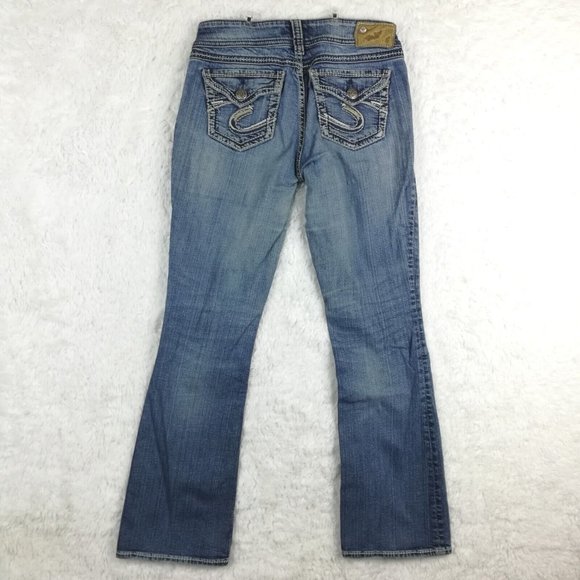 Silver Womens Jeans Suki Surplus Boot Cut Blue Denim Stone Wash Flap Pocket 28 - Picture 2 of 15